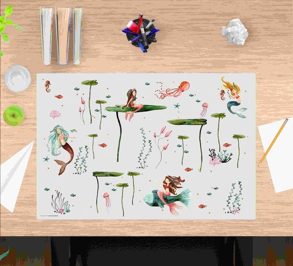 Produktbild: Cover-your-desk Schreibtischunterlage f&uuml;r Kinder und Erwachsene Meerjungfrau, aus hochwertigem Vinyl , 60 x 40 cm