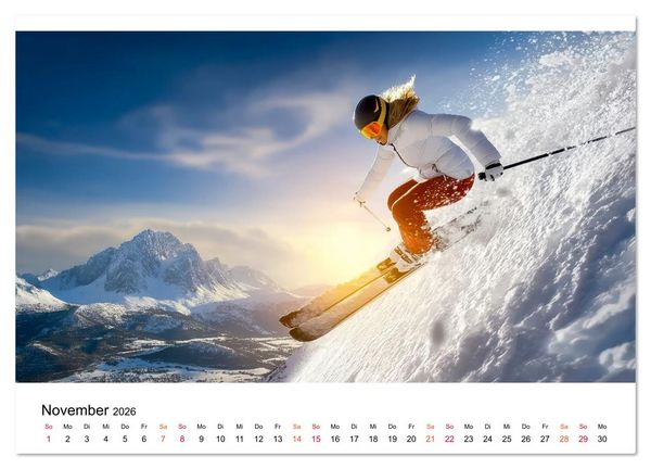 Produktbild: Skifahren - endlich Schnee (Wandkalender 2026 DIN A2 quer), CALVENDO Monatskalender