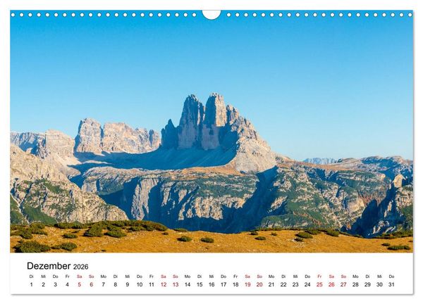 Produktbild: Dolomiten, Drei Zinnen Naturpark: Alpenlandschaften (Wandkalender 2026 DIN A3 quer), CALVENDO Monatskalender