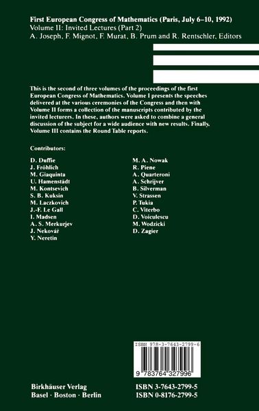 Produktbild: First European Congress of Mathematics Paris, July 6&ndash;10, 1992
