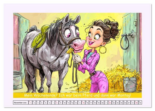 Produktbild: Frauen und Pferde. Lustige Cartoons und witzige Spr&uuml;che (Wandkalender 2026 DIN A2 quer), CALVENDO Monatskalender