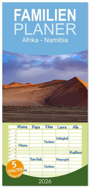 Produktbild: Familienplaner 2026 - Afrika - Namibia mit 5 Spalten (Wandkalender, 21 x 45 cm) CALVENDO