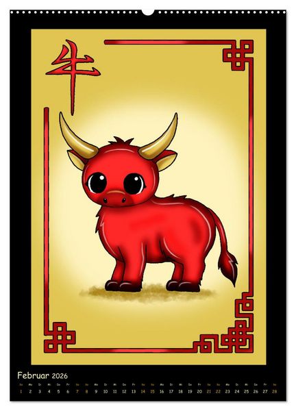 Produktbild: niedliche Tierkreiszeichen im chinesischem Stil (Wandkalender 2026 DIN A2 hoch), CALVENDO Monatskalender