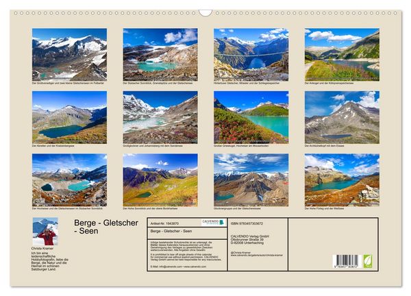 Produktbild: Berge - Gletscher - Seen (Wandkalender 2026 DIN A2 quer), CALVENDO Monatskalender