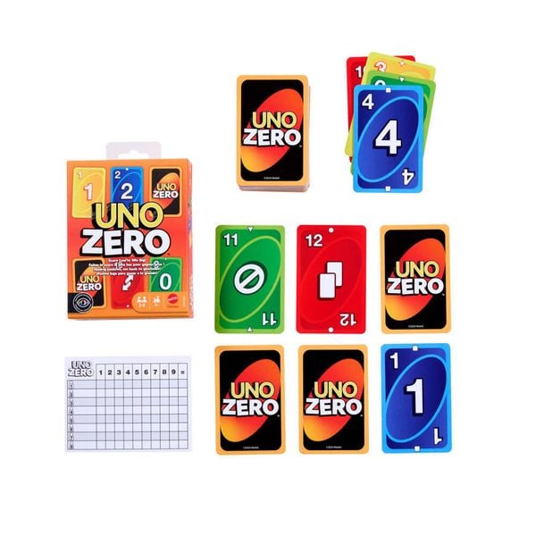 Produktbild: UNO Zero Kartenspiel für Kinder, Erwachsene und Familienabende, Partys und Reisen, enthält Kartenspiel und Punktekarte