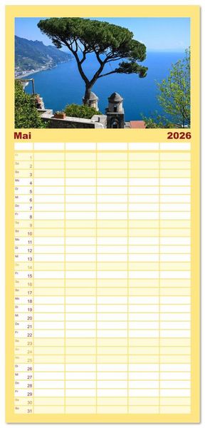 Produktbild: Familienplaner 2026 - Sehnsuchtsort Amalfik&uuml;ste mit 5 Spalten (Wandkalender, 21 x 45 cm) CALVENDO
