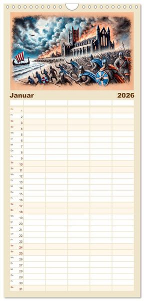 Produktbild: Familienplaner 2026 - Die Wikingerzeit - Helden, K&ouml;nige und Entdeckungen mit 5 Spalten (Wandkalender, 21 x 45 cm) CALVENDO