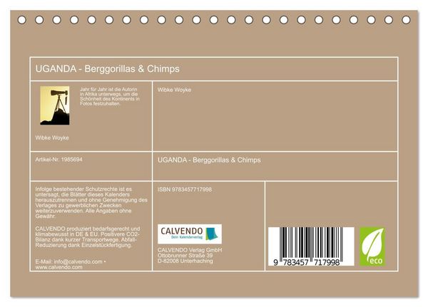Produktbild: UGANDA - Berggorillas & Chimps (Tischkalender 2026 DIN A5 quer), CALVENDO Monatskalender