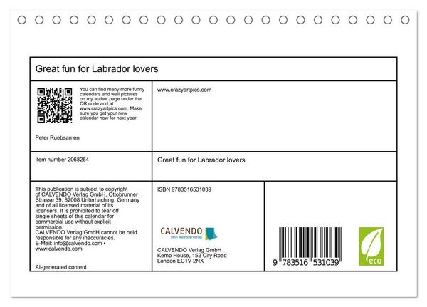 Produktbild: Great fun for Labrador lovers (Desk Calendar 2026 DIN A5 landscape), CALVENDO 12 Month DeskCalendar