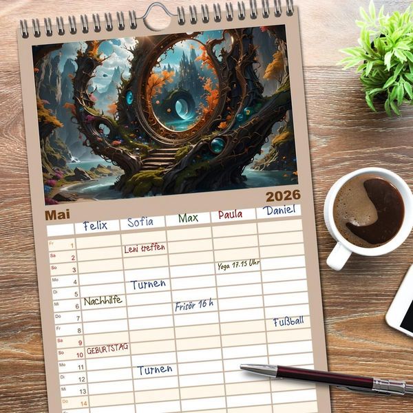 Produktbild: Familienplaner 2026 - Portale in fremde Welten - Mystische Pforten mit 5 Spalten (Wandkalender, 21 x 45 cm) CALVENDO