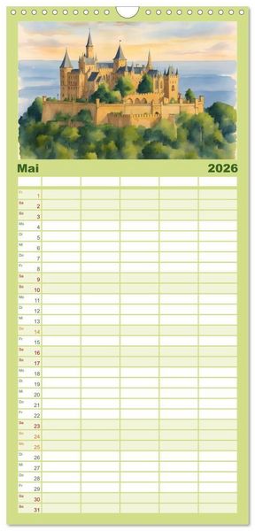 Produktbild: Familienplaner 2026 - Deutsche Schl&ouml;sser und Burgen mit 5 Spalten (Wandkalender, 21 x 45 cm) CALVENDO