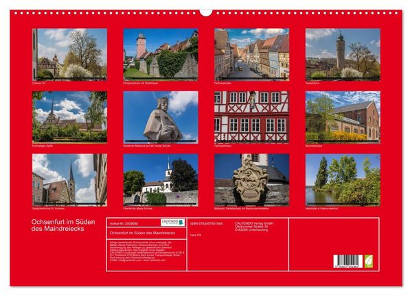 Produktbild: Ochsenfurt im S&uuml;den des Maindreiecks (Wandkalender 2026 DIN A2 quer), CALVENDO Monatskalender