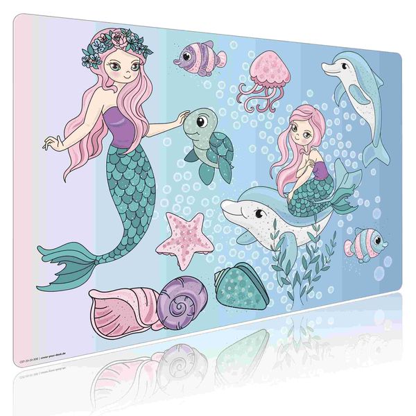 Produktbild: Cover-your-desk Schreibtischunterlage f&uuml;r Kinder Meerjungfrauen unter Wasser, aus hochwertigem Vinyl , 60 x 40 cm