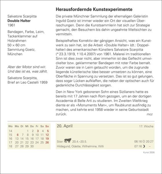 Produktbild: Kunst Tagesabreißkalender 2026 - Kulturkalender - Künstler, Werke, Museen