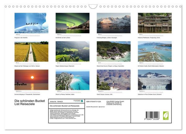 Produktbild: Die sch&ouml;nsten Bucket List Reiseziele (Wandkalender 2026 DIN A3 quer), CALVENDO Monatskalender