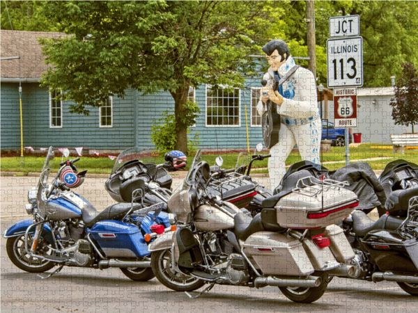 Produktbild: CALVENDO Puzzle Motorr&auml;der parken an der Route 66, Braidwood, USA 1000 Teile Lege-Gr&ouml;&szlig;e 64 x 48 cm Foto-Puzzle Bild von CALVENDO