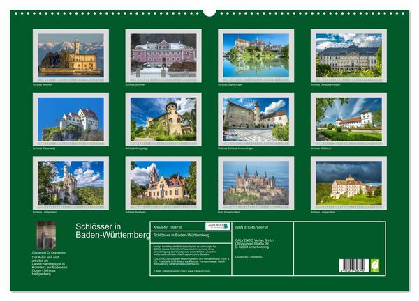 Produktbild: Schl&ouml;sser in Baden-W&uuml;rttemberg (Wandkalender 2026 DIN A2 quer), CALVENDO Monatskalender