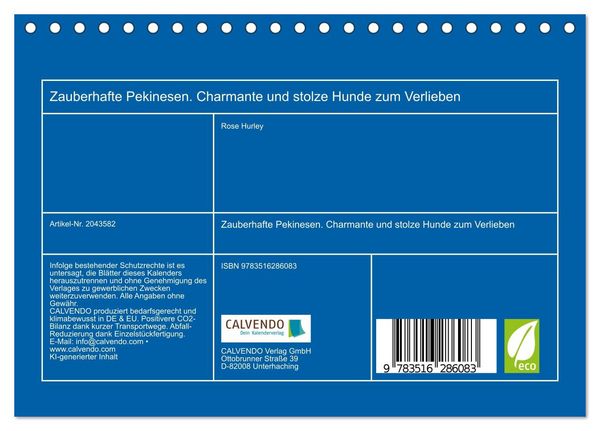 Produktbild: Zauberhafte Pekinesen. Charmante und stolze Hunde zum Verlieben (Tischkalender 2026 DIN A5 quer), CALVENDO Monatskalender