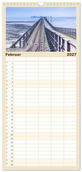 Produktbild: Familienplaner 2027 - Seebr&uuml;cken im Vereinigten K&ouml;nigreich mit 5 Spalten (Wandkalender, 21 x 45 cm) CALVENDO