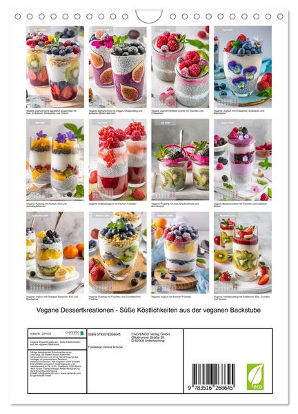 Produktbild: Vegane Dessertkreationen - S&uuml;&szlig;e K&ouml;stlichkeiten aus der veganen Backstube (Wandkalender 2026 DIN A4 hoch), CALVENDO Monatskalender