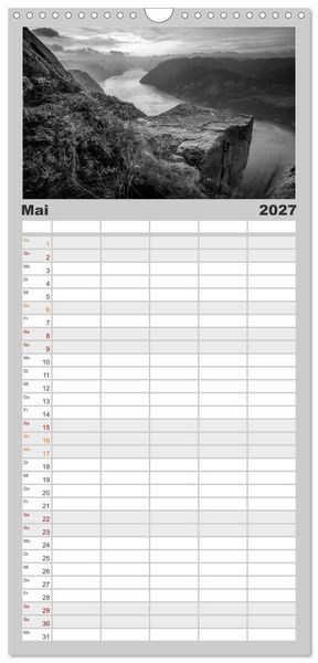 Produktbild: Familienplaner 2027 - Monochrome Wonders mit 5 Spalten (Wandkalender, 21 x 45 cm) CALVENDO