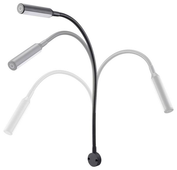 Produktbild: Sygonix Leselampe SY-7043944 12 V/DC, 24 V/DC (L x B x H) 577 x 35 x 20 mm Biegsamer Hals, Taster, Schwenkbar