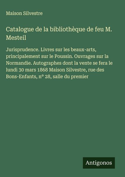 Produktbild: Catalogue de la biblioth&egrave;que de feu M. Mesteil