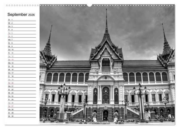 Produktbild: Bangkok Impressionen in Schwarz Wei&szlig; (hochwertiger Premium Wandkalender 2026 DIN A2 quer), Kunstdruck in Hochglanz