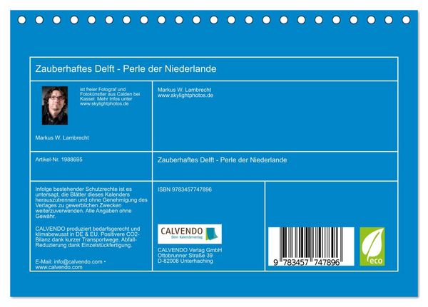 Produktbild: Zauberhaftes Delft - Perle der Niederlande (Tischkalender 2026 DIN A5 quer), CALVENDO Monatskalender