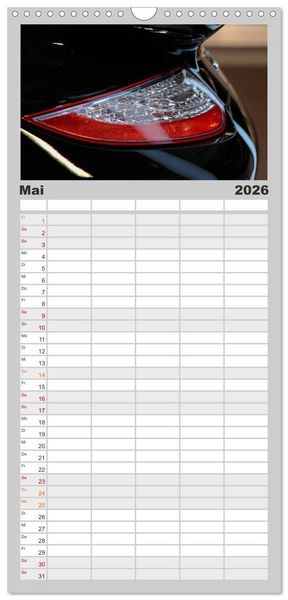 Produktbild: Familienplaner 2026 - Heiligs Blechle - Porsche-Ikonen im Detail mit 5 Spalten (Wandkalender, 21 x 45 cm) CALVENDO