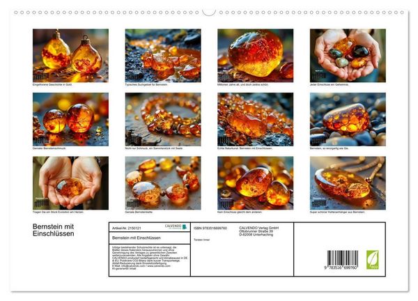Produktbild: Bernstein mit Einschl&uuml;ssen (hochwertiger Premium Wandkalender 2026 DIN A2 quer), Kunstdruck in Hochglanz
