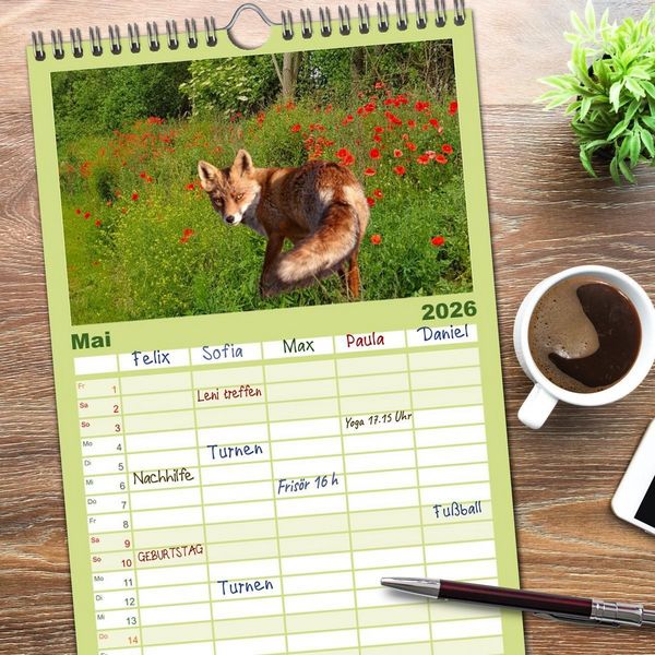 Produktbild: Familienplaner 2026 - Deutsches Jagdwild - Waidmannsheil mit 5 Spalten (Wandkalender, 21 x 45 cm) CALVENDO