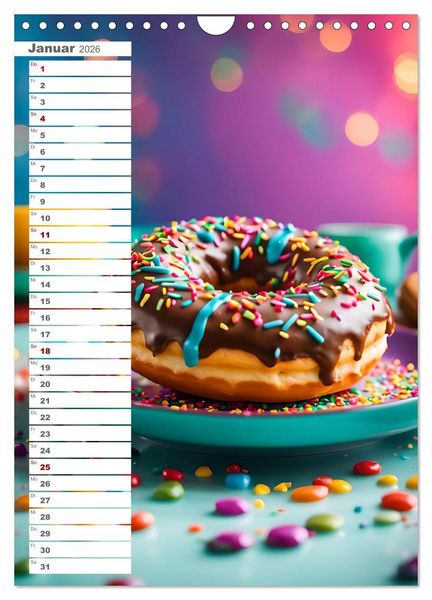 Produktbild: Donuts and Birthdays, s&uuml;&szlig;er Geburtstagskalender mit bunte KI Donuts (Wandkalender 2026 DIN A4 hoch), CALVENDO Monatskalender