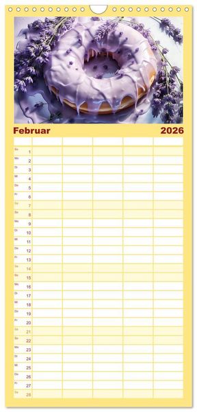 Produktbild: Familienplaner 2026 - Bunte Donut-Tr&auml;ume - Himmlischer Geschmack aus Krapfenteig mit 5 Spalten (Wandkalender, 21 x 45 cm) CALVENDO