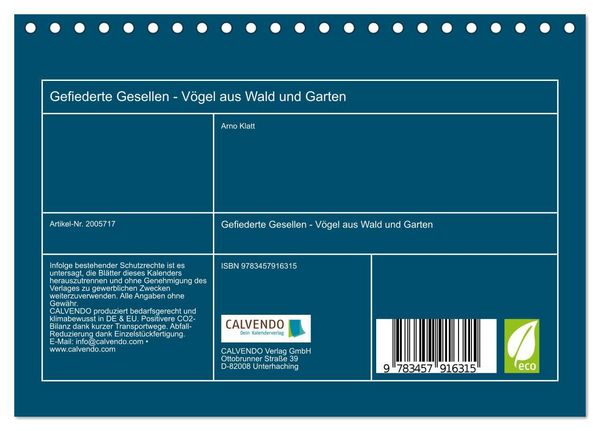 Produktbild: Gefiederte Gesellen - V&ouml;gel aus Wald und Garten (Tischkalender 2026 DIN A5 quer), CALVENDO Monatskalender