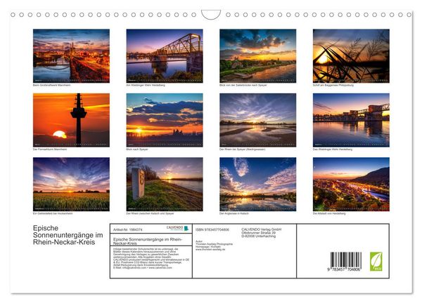 Produktbild: Epische Sonnenunterg&auml;nge im Rhein-Neckar-Kreis (Wandkalender 2026 DIN A3 quer), CALVENDO Monatskalender