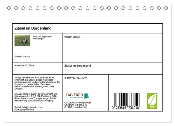 Produktbild: Ziesel im Burgenland (Tischkalender 2026 DIN A5 quer), CALVENDO Monatskalender