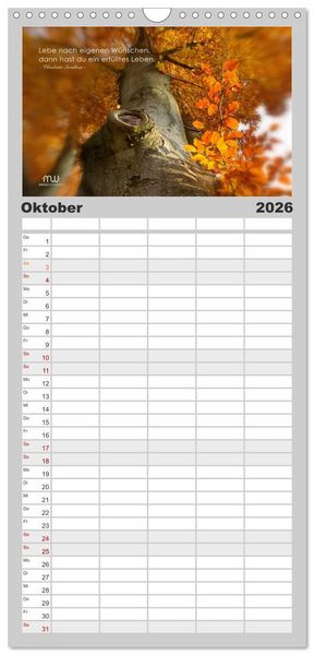 Produktbild: Familienplaner 2026 - Gedanken... Bildkalender mit Spr&uuml;chen mit 5 Spalten (Wandkalender, 21 x 45 cm) CALVENDO