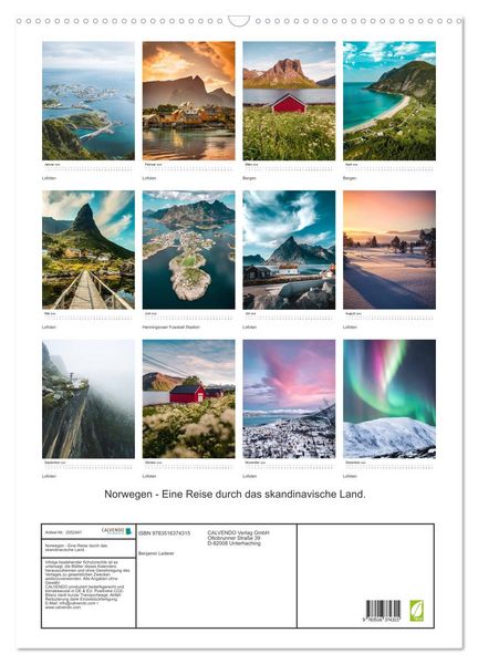 Produktbild: Norwegen - Eine Reise durch das skandinavische Land. (Wandkalender 2026 DIN A2 hoch), CALVENDO Monatskalender