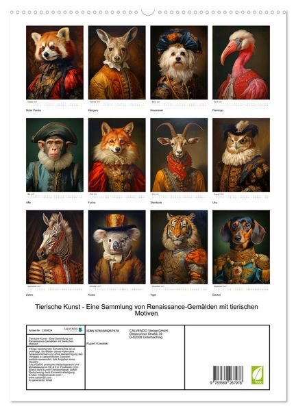 Produktbild: Tierische Kunst - Eine Sammlung von Renaissance-Gem&auml;lden mit tierischen Motiven (hochwertiger Premium Wandkalender 2027 DIN A2 hoch), Kunstdruck in Hochglanz