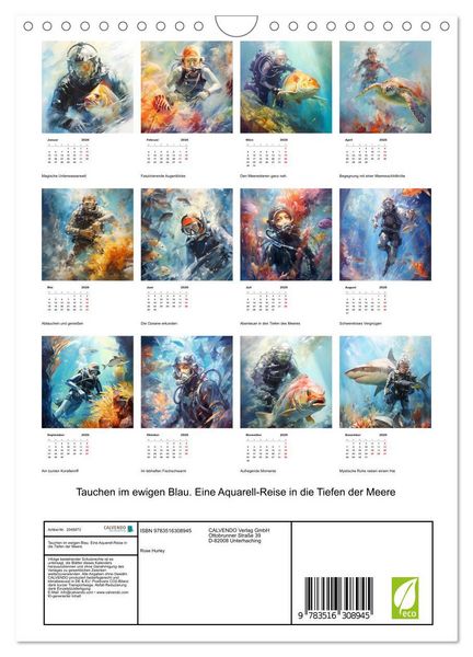 Produktbild: Tauchen im ewigen Blau. Eine Aquarell-Reise in die Tiefen der Meere (Wandkalender 2026 DIN A4 hoch), CALVENDO Monatskalender