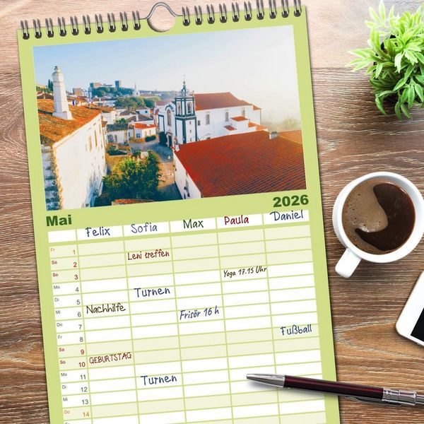 Produktbild: Familienplaner 2026 - Portugal Luftaufnahmen mit 5 Spalten (Wandkalender, 21 x 45 cm) CALVENDO