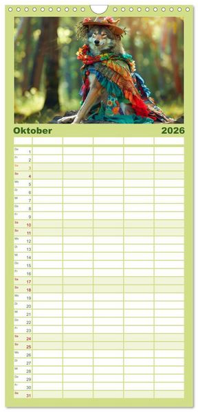 Produktbild: Familienplaner 2026 - Waldtiere mit Stil. Tierische Trendsetter in der Natur mit 5 Spalten (Wandkalender, 21 x 45 cm) CALVENDO
