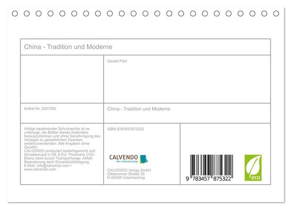 Produktbild: China - Tradition und Moderne (Tischkalender 2026 DIN A5 quer), CALVENDO Monatskalender