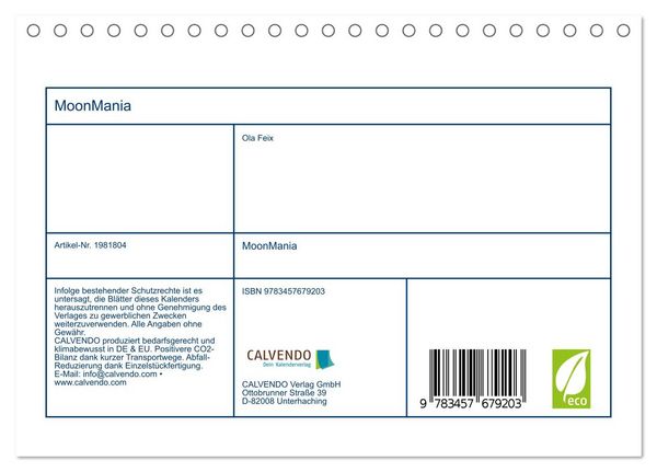 Produktbild: MoonMania (Tischkalender 2026 DIN A5 quer), CALVENDO Monatskalender
