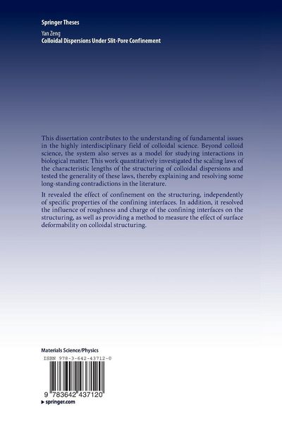 Produktbild: Colloidal Dispersions Under Slit-Pore Confinement