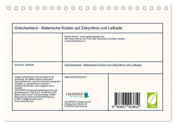 Produktbild: Griechenland - Malerische K&uuml;sten auf Zakynthos und Lefkada (Tischkalender 2026 DIN A5 quer), CALVENDO Monatskalender