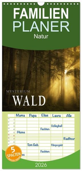 Produktbild: Familienplaner 2026 - Mysterium Wald mit 5 Spalten (Wandkalender, 21 x 45 cm) CALVENDO