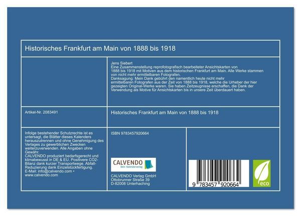 Produktbild: Historisches Frankfurt am Main von 1888 bis 1918 (Tischkalender 2026 DIN A5 quer), CALVENDO Monatskalender
