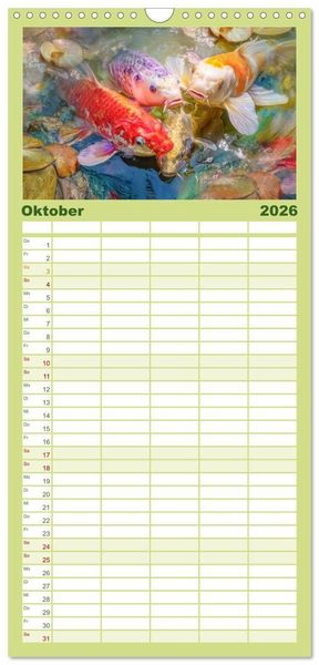 Produktbild: Familienplaner 2026 - Kois - Ein Juwel unter Fischen mit 5 Spalten (Wandkalender, 21 x 45 cm) CALVENDO